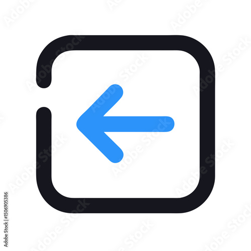 Simple back arrow icon within a dark square frame