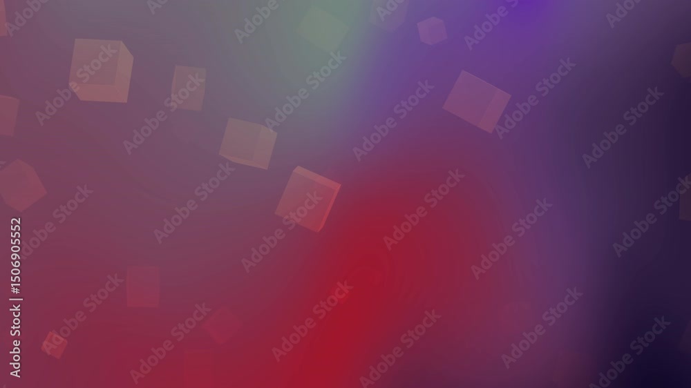 Softly focused backdrop with diffused magenta red and lavender hues accented by subtle floating cube shapes