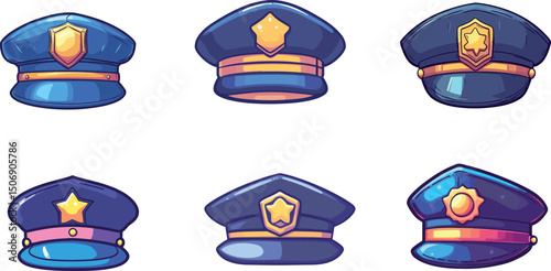 Collection of police hats isolated on white background