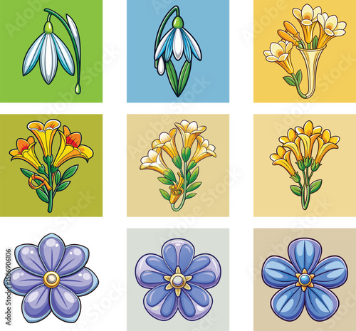 set of vector flowers, set of colorful flowers