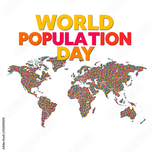 World Population Day - Vibrant Text and World Map