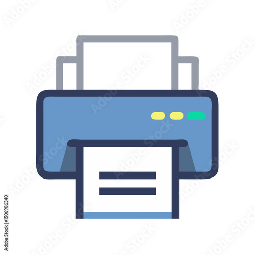 Printer icon depicting document printing process on White Background