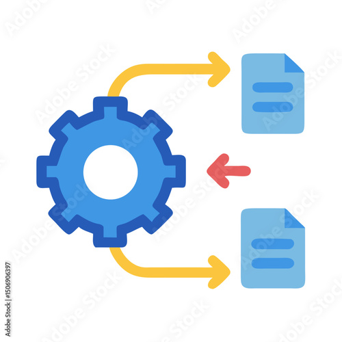 Gear processing data exchange flat icon on White Background