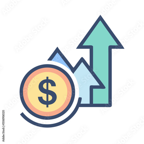 Financial growth illustration with upward arrows and dollar coin