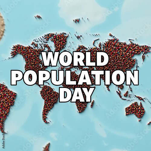 World Population Day - World Map with Human Figures