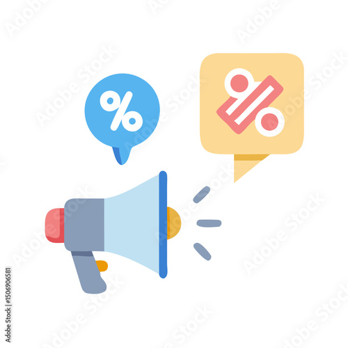 Sale advertisement with megaphone and discount percentage symbol
