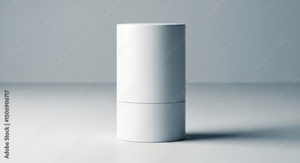 White cylindrical container mockup on a light gray background White cylindrical container mockup on a light gray background
