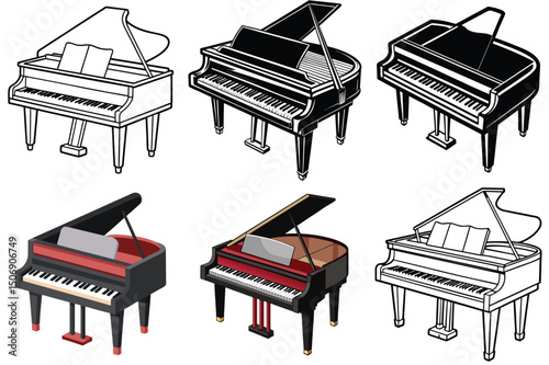 Piano vector illustration isolated on white background.