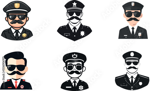 Police officers in uniform isolated on white background