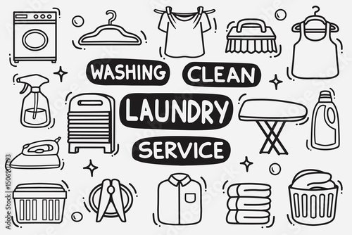 set of laundry doodle equipment good for background, wallpaper, element design, icon, etc