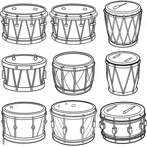 Dj Drum outline vector illustration isolated on white background.