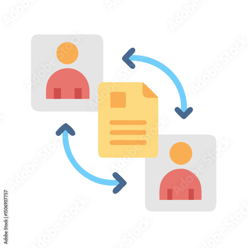 Employee document sharing and workflow illustration on White Background