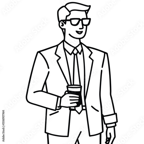  continuous line-art illustration of a stylish man wearing a suit,