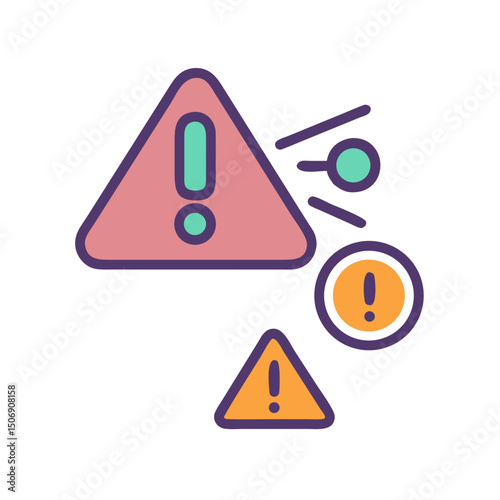 Warning symbol graphics depicting alerts and security issues