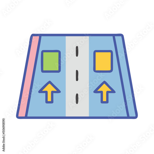 Colorful Illustration of a Highway with Arrows and Squares