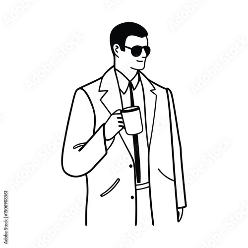  continuous line-art illustration of a stylish man wearing a suit,