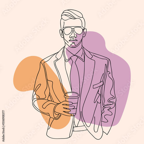  continuous line-art illustration of a stylish man wearing a suit,