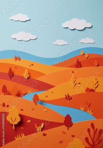 Autumnal Paper Landscape with River