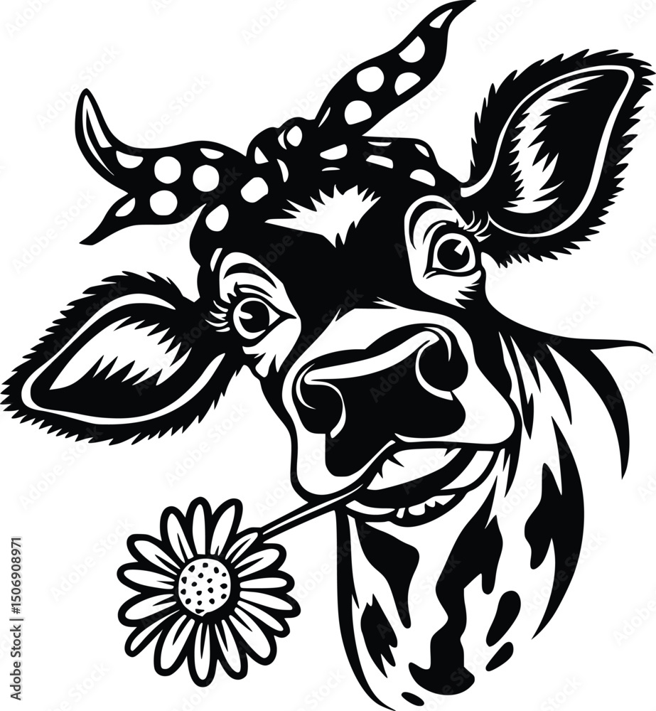 Obraz premium Cow with Flower Svg, Cow Face Svg