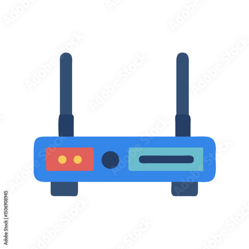 Blue wireless router illustration isolated on White Background