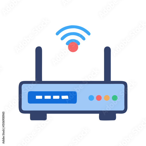 Stylized wireless router illustration with signal indicator on White