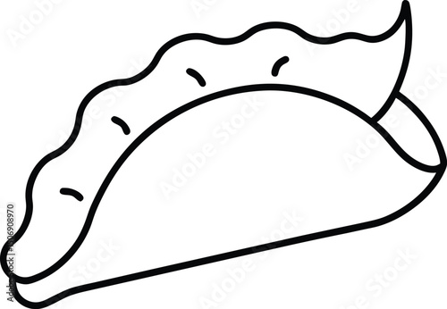 Spicy Chicken Empanada Vector Line Art for Latin Cuisine Menus and Snack Packaging