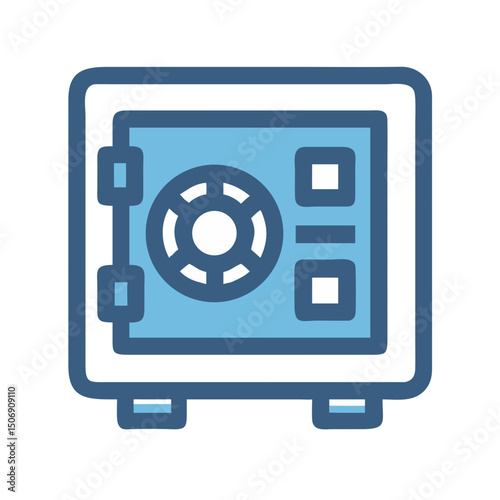 Modern safe icon with blue outline on White Background