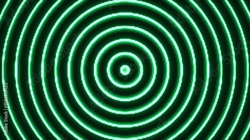 Abstract Concentric Green Circles Pulsating Radio Waves on Black Background Seamless Loop 