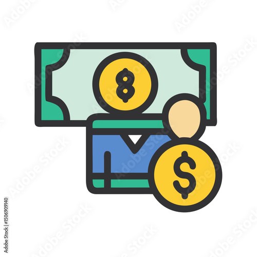 Colorful graphic of currency, wallet and money concept