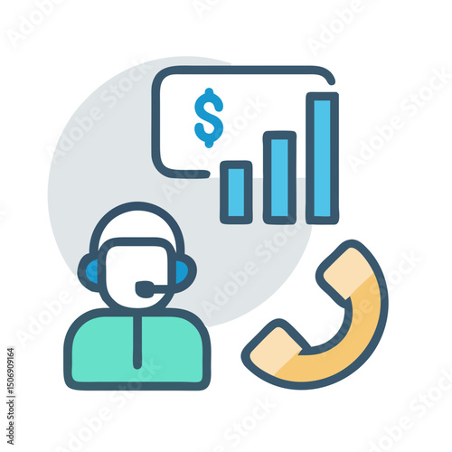Customer service representative with financial growth graph illustration