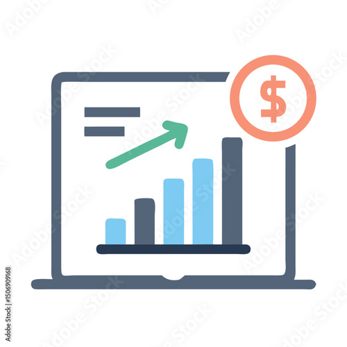 Financial growth presentation on laptop with ascending bar graph