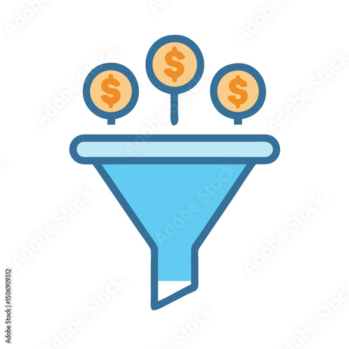 Money flow through a funnel, conversion concept illustration