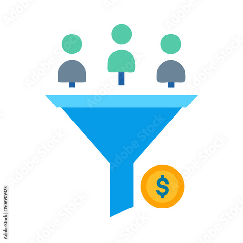 Customer conversion funnel with target market and money coin