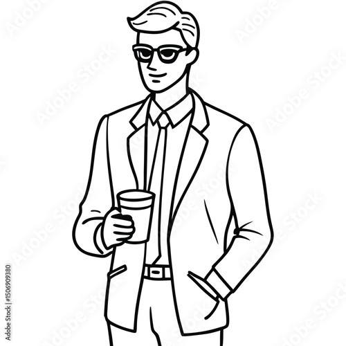  continuous line-art illustration of a stylish man wearing a suit,