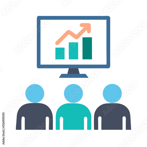 Business meeting with rising graph in the computer screen
