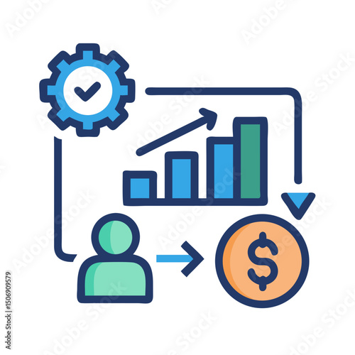 Streamlined business processes lead to financial success icon design