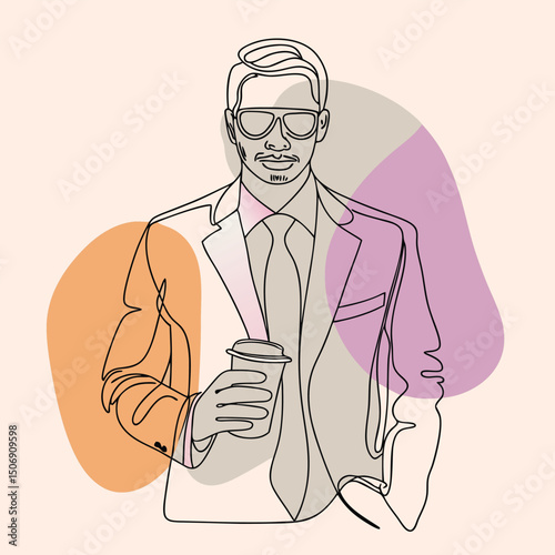  continuous line-art illustration of a stylish man wearing a suit,