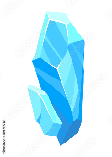 Crystal of ice, iceberg broken piece of ice, icicle, cold frozen block ice mountain, winter landscape for game design cartoon vector illustration