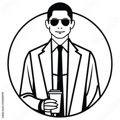  continuous line-art illustration of a stylish man wearing a suit,