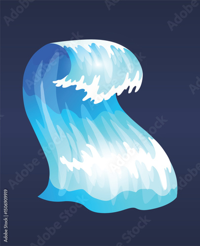 Sea ocean wave. Blue water ocean wave, marine surf wave, ripples tides sea storm, tsunami, tidal shape, splash water motion with spray isolated vector cartoon illustration