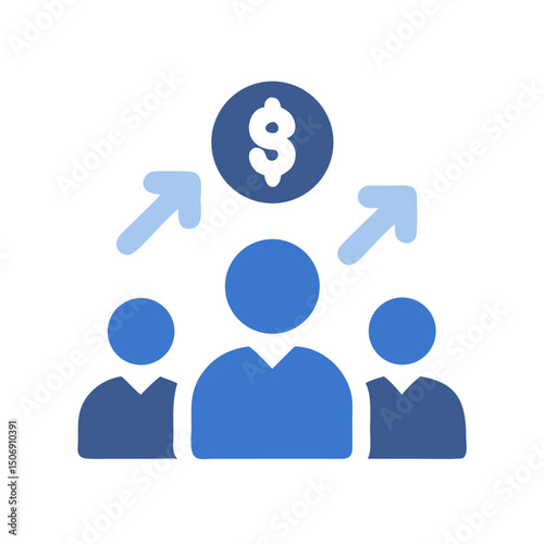 Team generating revenue illustrated with currency symbol graphic