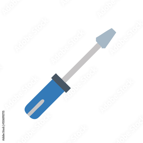 Flat design illustration of blue handled slotted screwdriver tool