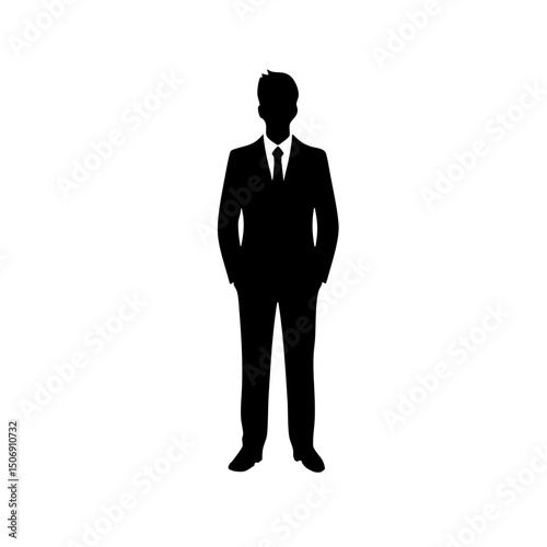 Man silhouette standing in suit with hands at his sides  