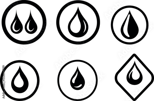 Water drop icons isolated on white background in various shapes