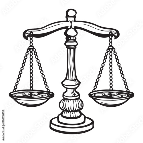 Balance Scale with Unequal Stacks of Coins Representing Financial Imbalance and Economic Disparity Presented as a Silhouette