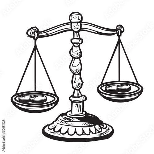Balance Scale with Unequal Stacks of Coins Representing Financial Imbalance and Economic Disparity Presented as a Silhouette