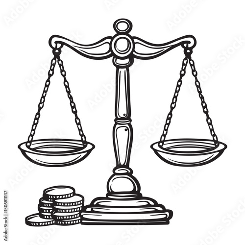 Balance Scale with Unequal Stacks of Coins Representing Financial Imbalance and Economic Disparity Presented as a Silhouette