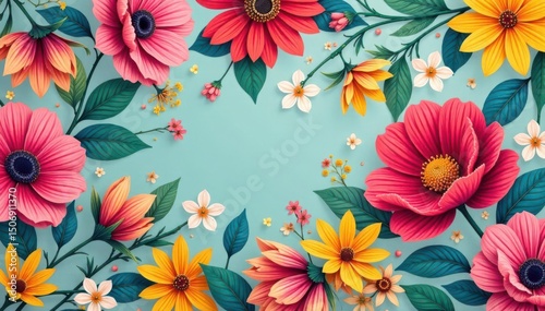 Bold, vibrant floral pattern for eye-catching flyers , advertising, promotion, tropical