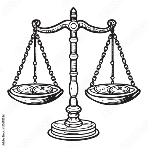 Balance Scale with Unequal Stacks of Coins Representing Financial Imbalance and Economic Disparity Presented as a Silhouette
