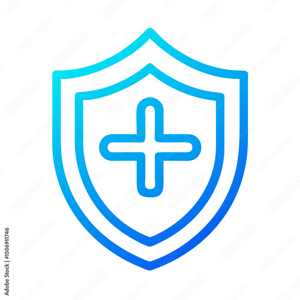 Fototapeta premium Blue gradient shield with cross protection icon on White